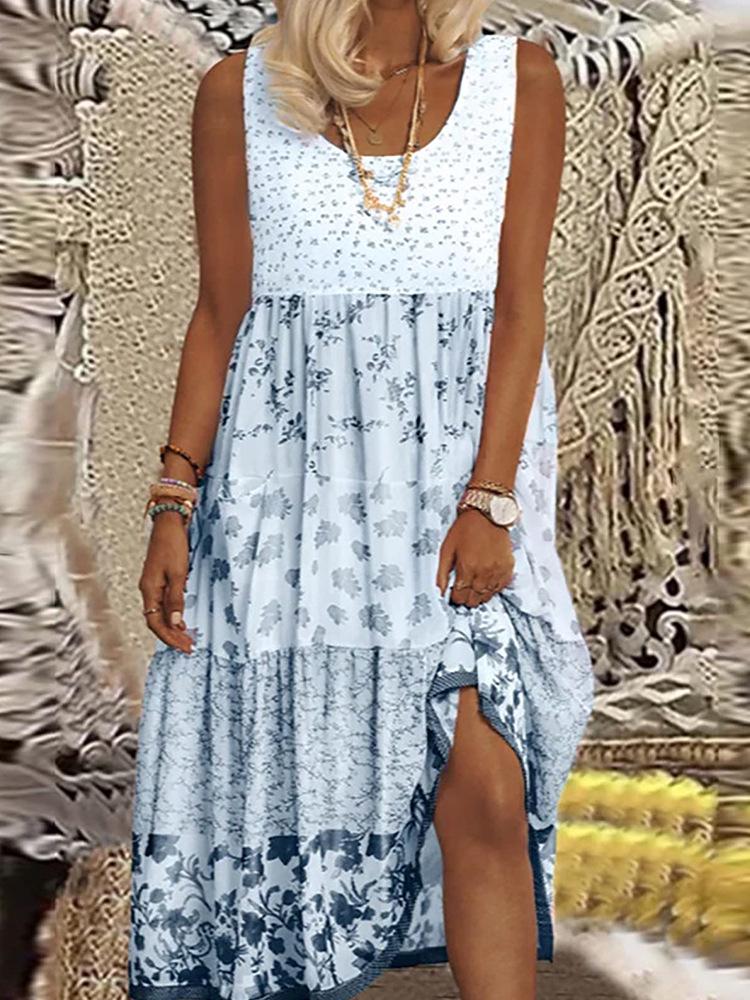 

Летняя мода Женское платье большого размера с цветочным принтом, без рукавов, с U-образным вырезом 4XL