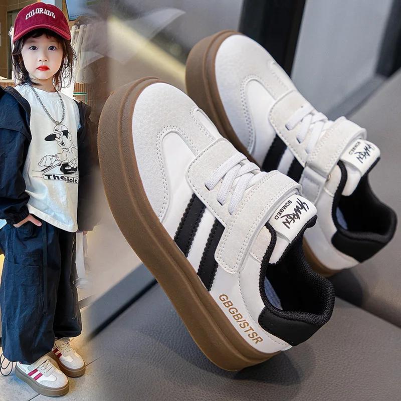 Children Casual Sneakers Boys Girls Lace Up Soft Bottom Hook and Loop Sports Shoes Kids Non-slip Breath Student Skateboard Shoes