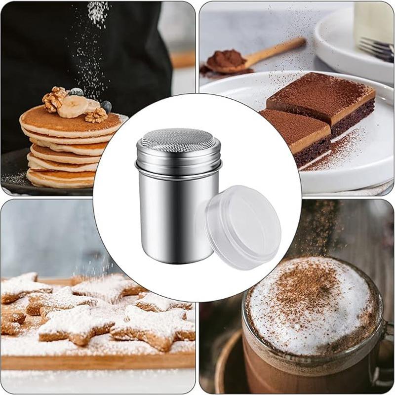 1PC Powdered Sugar Vibrating Sieve with Lid Cinnamon Icing Jar Fine Mesh with Lid Baking Soda, Cocoa, Cornstarch, Coffee