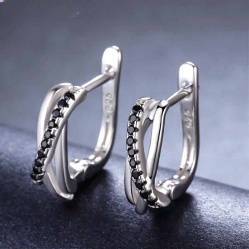 Black Awn Classic Genuine Earrings Jewelry Black Stone Cute Hoop Earrings For Women