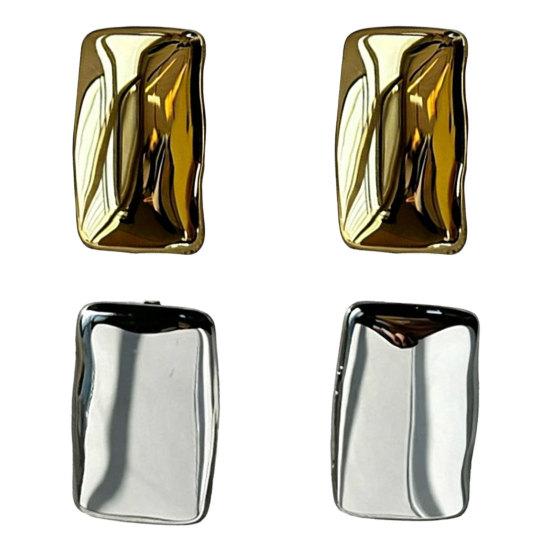 1 Pair Chunky Earrings for Women, Silver/Gold Statement Drop Stud Earrings, Geometric Square Jewelry Gift