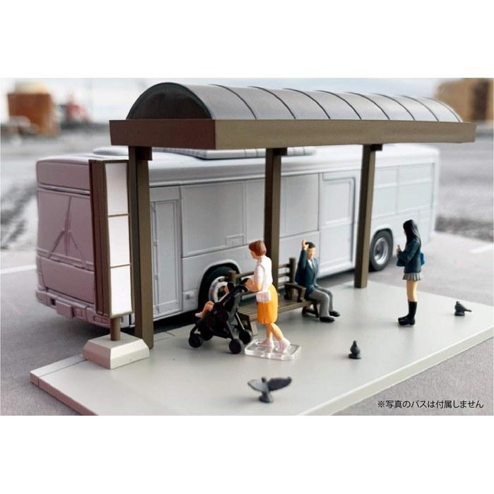 TOMYTEC GeoCollection 1/64 Car Snap 05a Bus Stop - ABS Accessory & PVC Figure/Accessory Set - Orange, Black & Gray