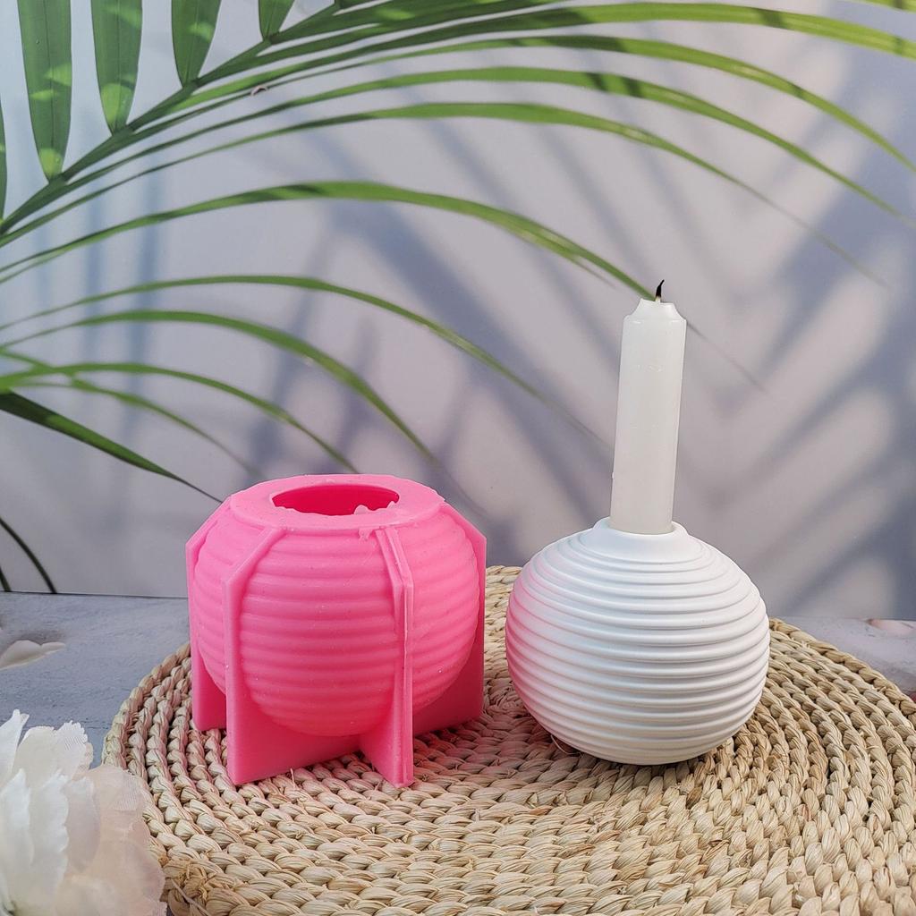 Striped Sphere Candle Holder Molds, Sphere Candlestick Molds for DIY Candle Holder Gypsum Decorations Christmas Gift