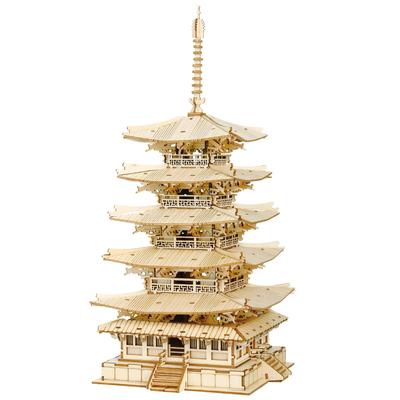 Robotime 3D dřevěná ruční práce DIY modelářská stavebnice Vzdělávací Perfektní dárek pro děti a Horyuji Pagoda Skládačka, Sestava, Sestava, Hračka, Dospělí, Narozeniny,