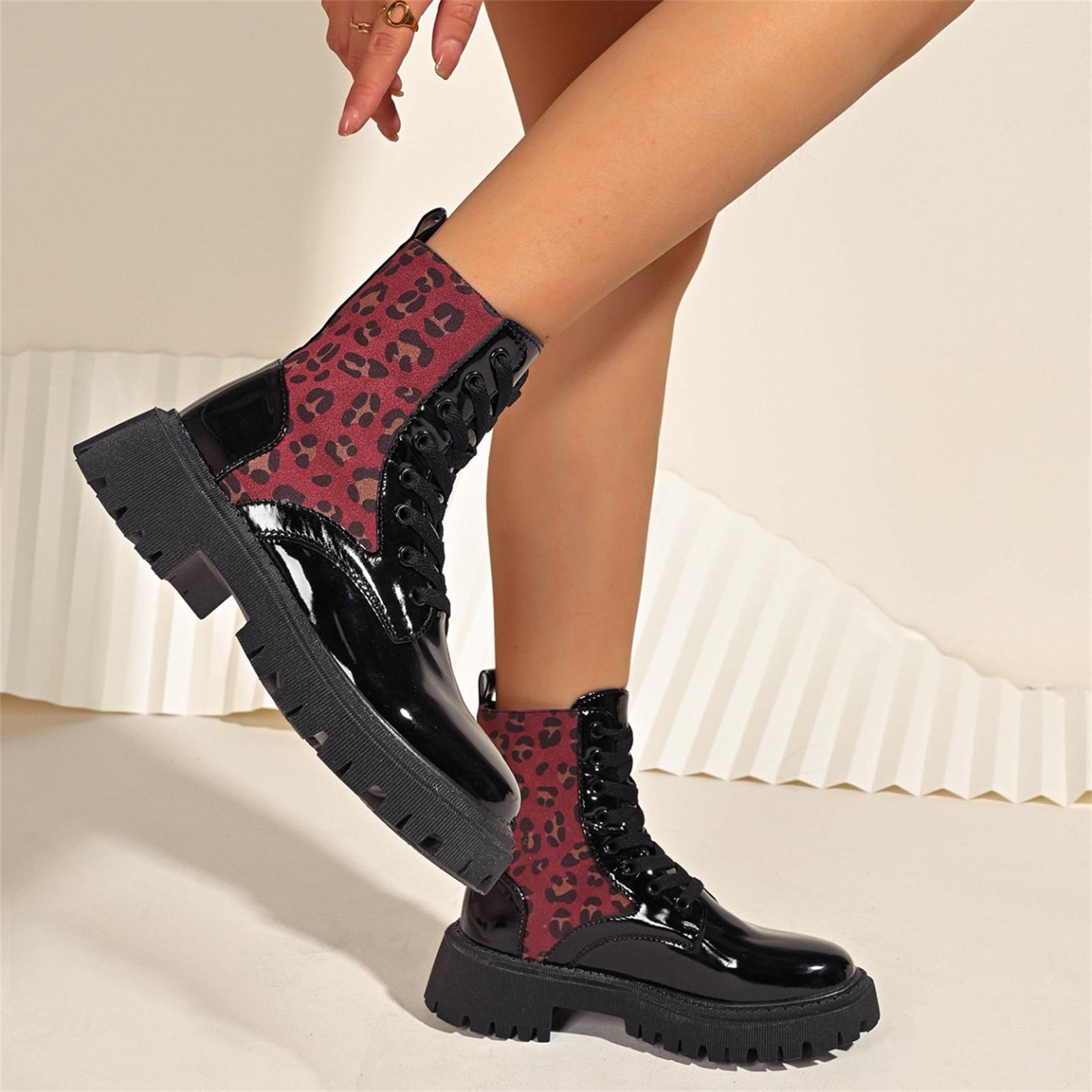 Women s Fashion Plus Size Round Toe Front Lace-up Color-block Fashion Boots 36 красный 2170₽