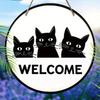 Wooden hanging decorative sign,welcome signs,The pattern is three cute cats,indoor or garden decoration,2D flat pendant,housewarming gifts for friends