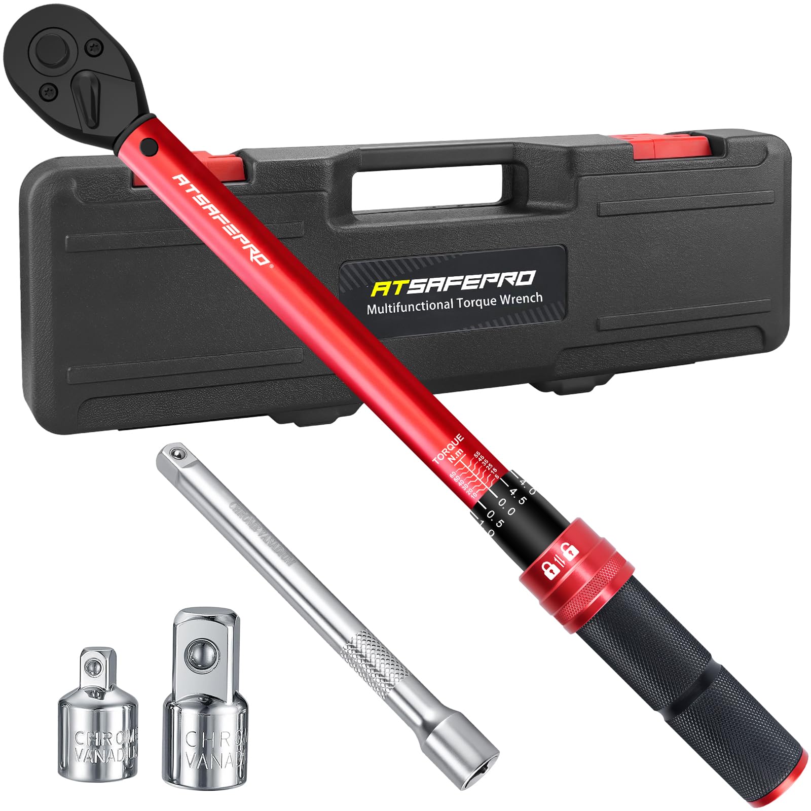 

ATsafepro Torque Wrench High Accuracy to Adapters Extension for and DIY Use 5-Piece Set, 3/8 5-60Nm, 9.5mm Drive, ±3% (Includes 3/8 1/4 & 1/2 + 6