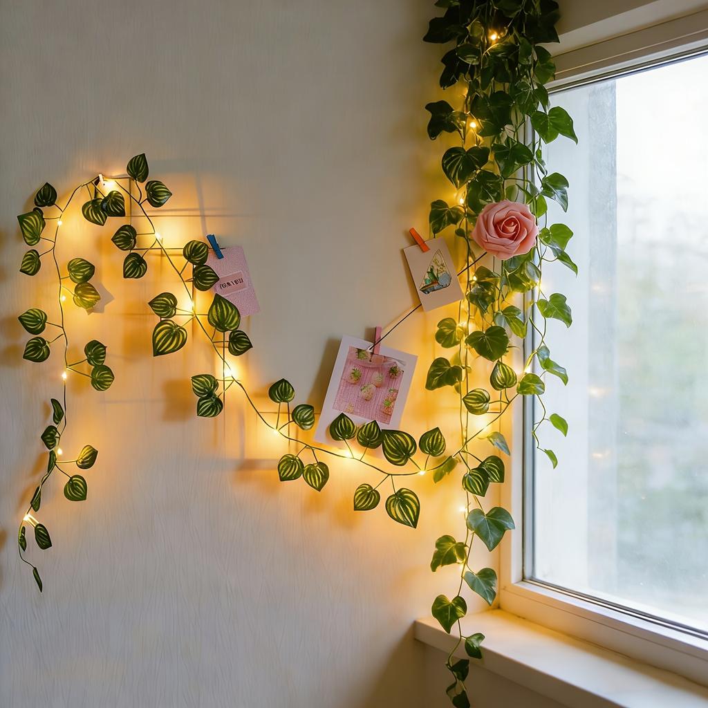 USB Artificial Vine Wedding Fairy Lights Christmas Tree Garland Light Flower Green Leaf String Lights Home Decor