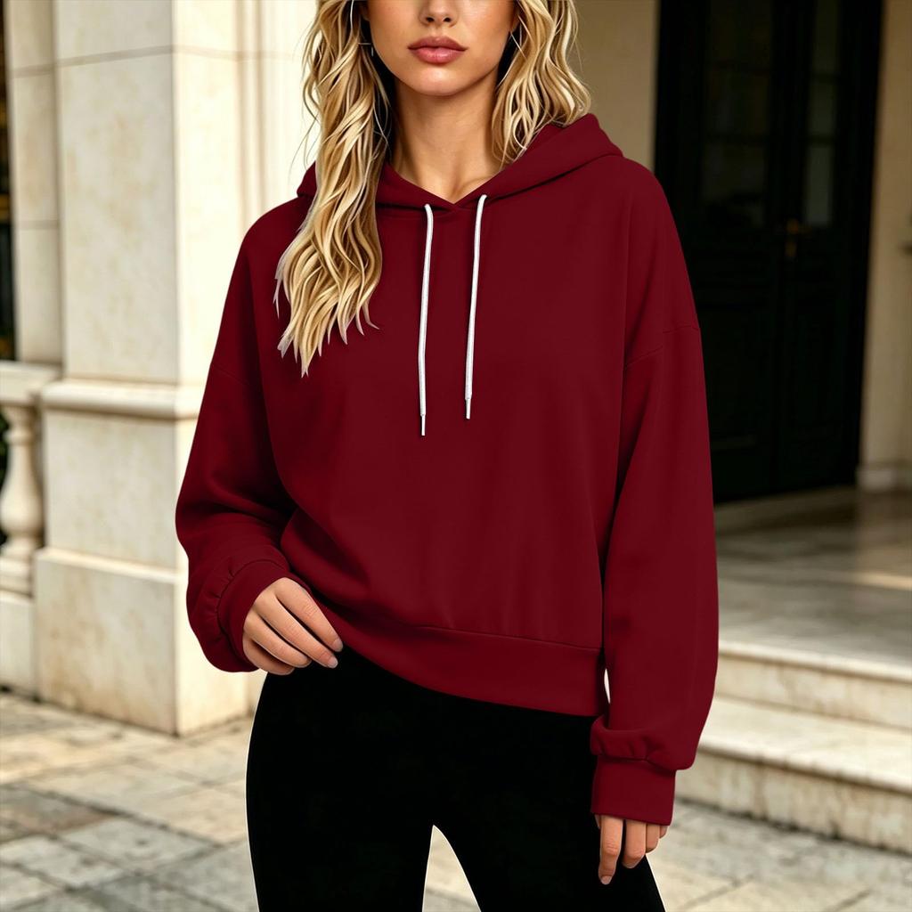 Women's Color Long Sleeve Hooded Sweatshirt Casual Top