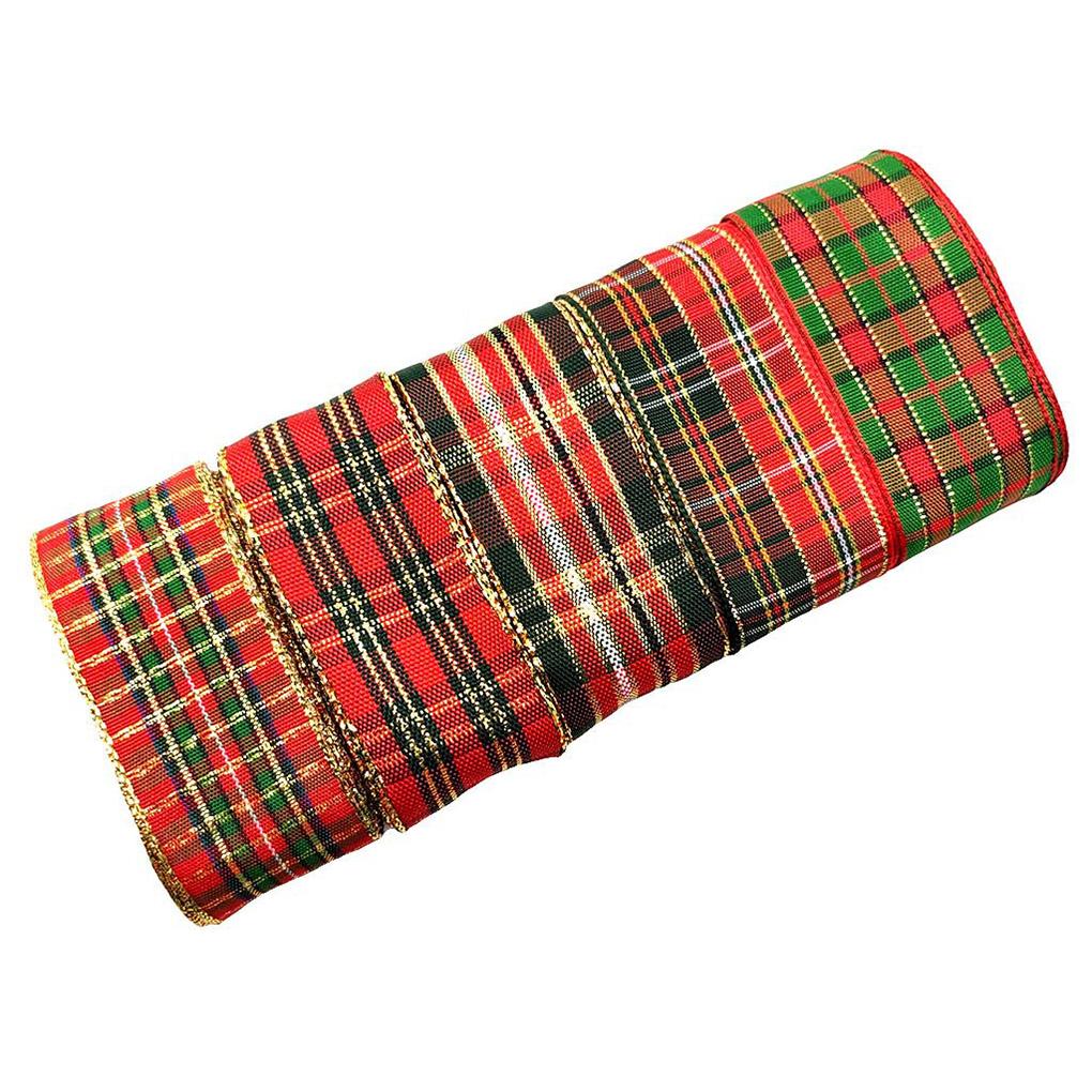 

5 шт. Лента рождественская красная тартановая клетчатая лента с проволочным краем для упаковки подарков, классические банты для самостоятельного изготовления поделок на Хэллоуин