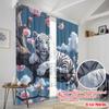 2pcs 2D Flat Printing Curtains Elegant White Tiger Polyester Without Electricity Party Decorations Use for All Occasions