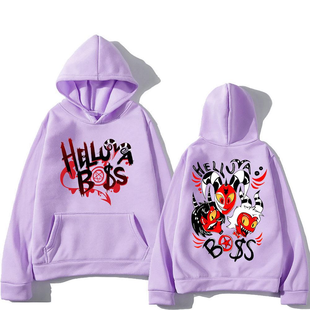 Helluva Boss Kapuzenpullover mit Anime-Print, Cartoon, bequem, langärmelig, Harajuku, Kawaii-Kleidung, Sudaderas, süßer Fleece-Kapuzenpullover