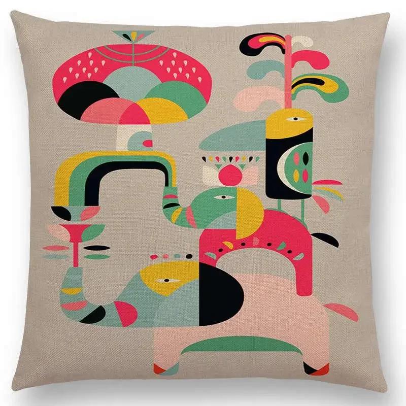Cartoon Sofa Überwurf Kissenbezug Bunte Tiere Vogel Katze Reh Pfau Eule Blumen Lied Kissenbezug