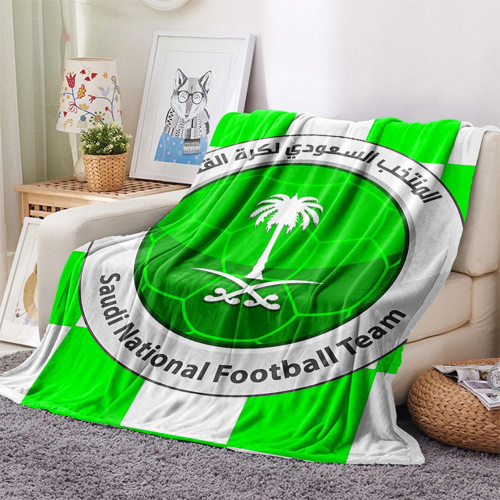 1PC Saudi Senior National Football Team Patterned Flannel Blanket Suitable For All Seasons for Home Decor Warmth and Comfort Gifts Holiday Present
