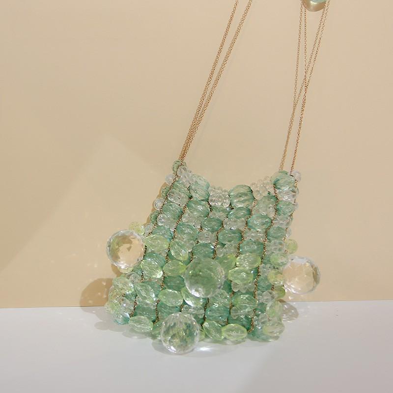 

2025 Fashionable Fresh Mobile Phone Bag Crystal Beaded Glass Chain Single-shoulder Crossbody Mini светло-зеленый