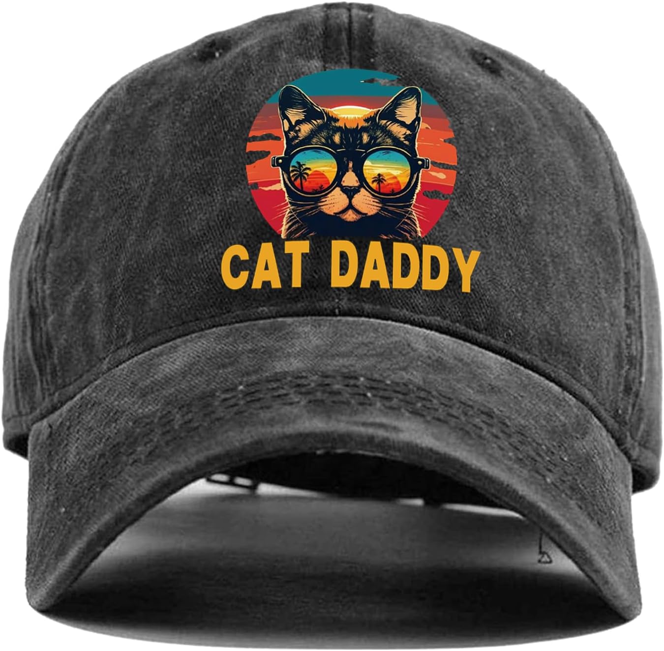 Cat Daddy Retro Sunset Graphic Baseball Cap Cotton Adjustable Dad Hat for Men One Size