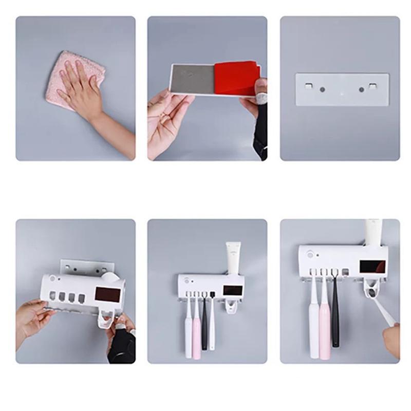 Intelligent UV Toothbrush Sanitizer Solar Energy Electric Toothbrush Hanger Multifunctional Wall Mount Bathroom Accessories