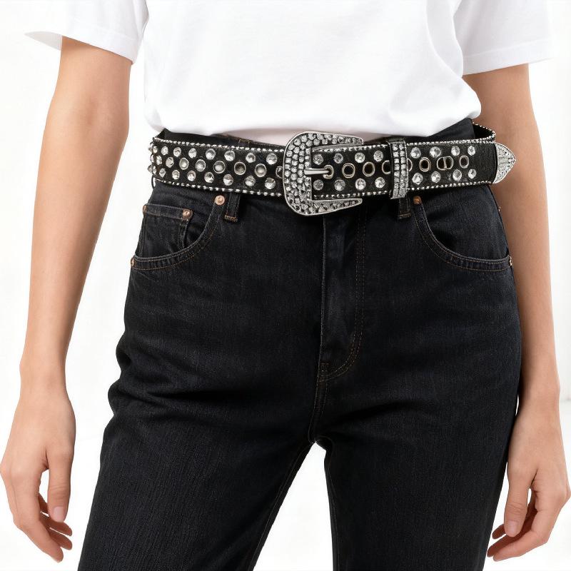 Women's Rhinestone Crystal Belt: Sparkling Diamond Leather Accessory