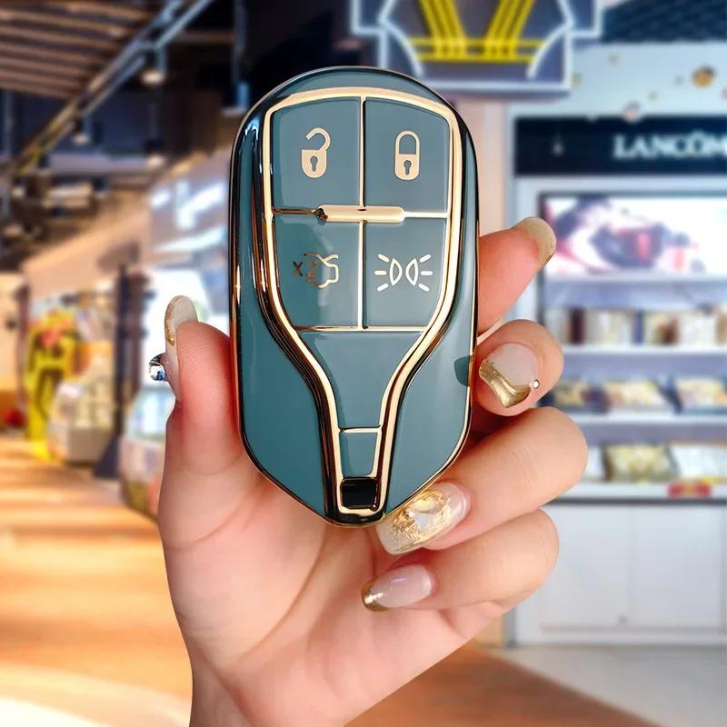 

TPU Car Key Case For Maserati Ghibli 2014 to 2019 Quattroporte Levante Keychain Holder Smart Remote Control Fobs Protector Cover сірий