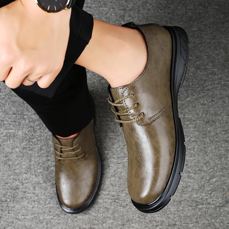 Fashion Men's Genuine Leather Lace-Up Oxford Shoes Classic Business Formal Wedding Dress Shoes Slip-Resistant Groom Party Office Shoes
