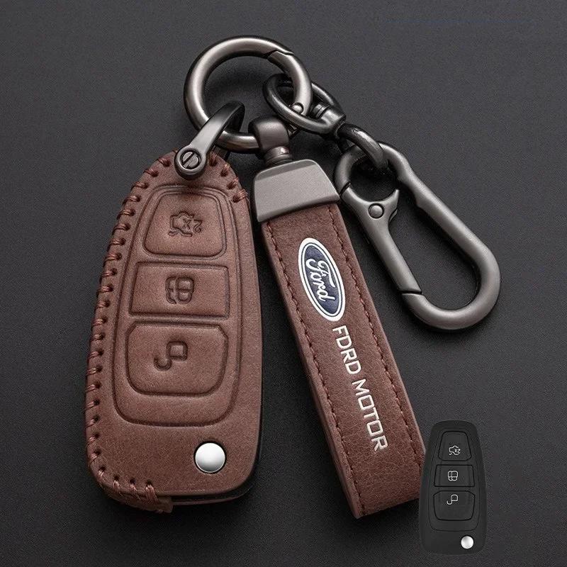 

Car Sticker 2025 Hot New Leather 3 Buttons Car Flip Key Case Cover Shell For Ford Ranger CMax SMax Focus Galaxy Mondeo Transit T