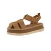 Small leather platform Roman sandals women's 2025 summer Velcro heightening lightweight woven pig cage beach shoes