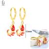 925 Silver Needle Cute Starfish/Shrimp Pendant Earrings Red Chili/ Star Enamel Gold Earrings For Women Fashion Jewelry