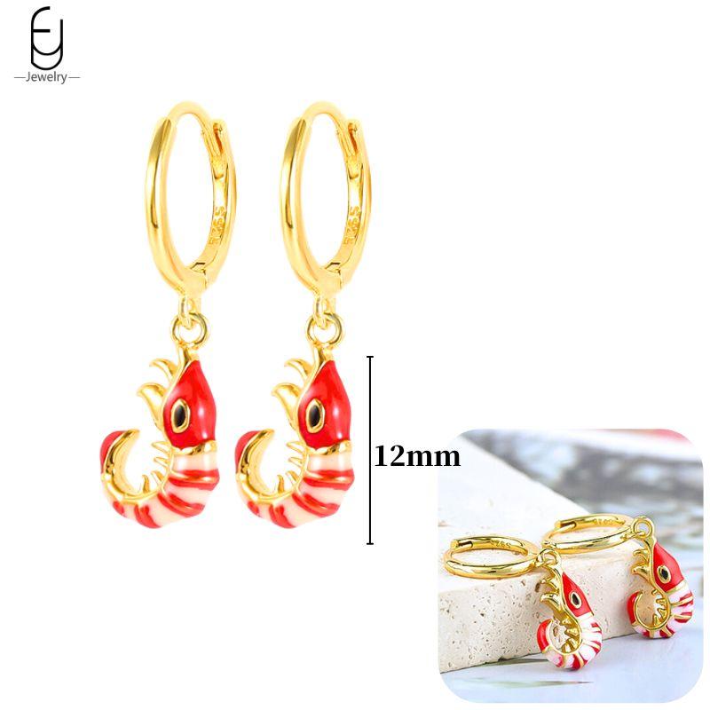 925 Silver Needle Cute Starfish/Shrimp Pendant Earrings Red Chili/ Star Enamel Gold Earrings For Women Fashion Jewelry