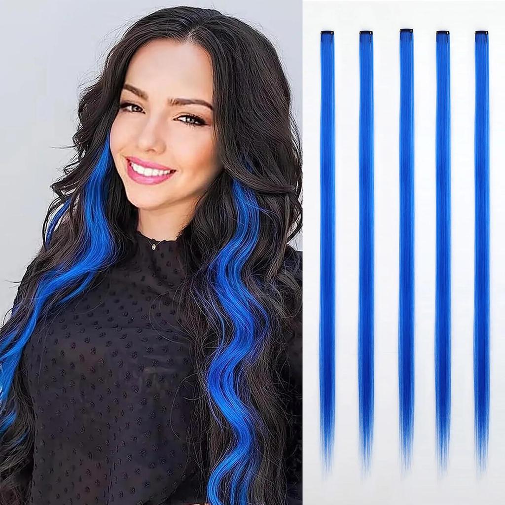 ALAN EATON 22 Inches 5Pcs/Pack Sparkle Hair Extensions Clip In Rainbow Shiny Sparkle Hair Tinsel Heat Resistant Sparkle Hair Extensions