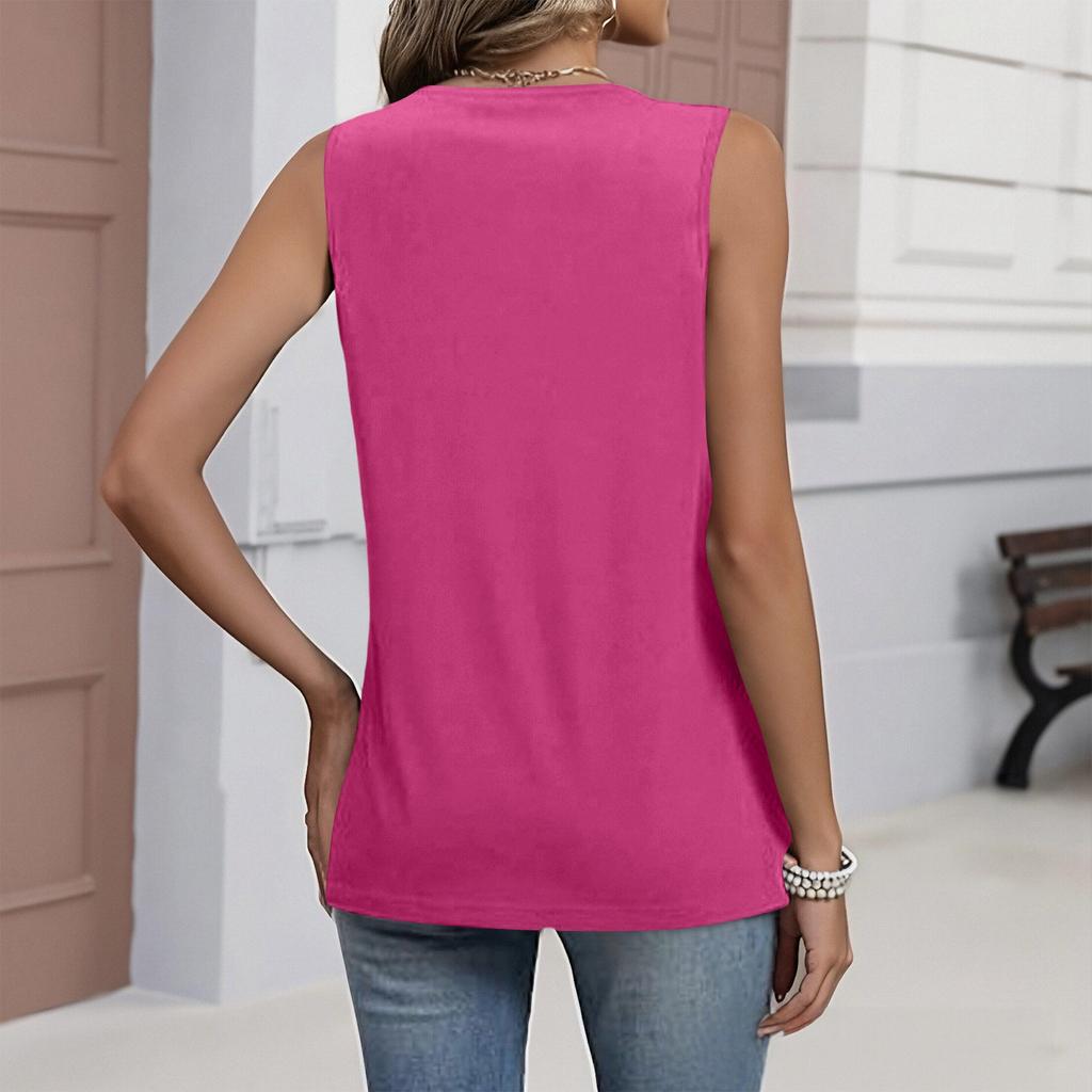Women's Fashion 2026 Sleeveless V-Neck Pleated Loose Summer Clothing Flowy Color Top