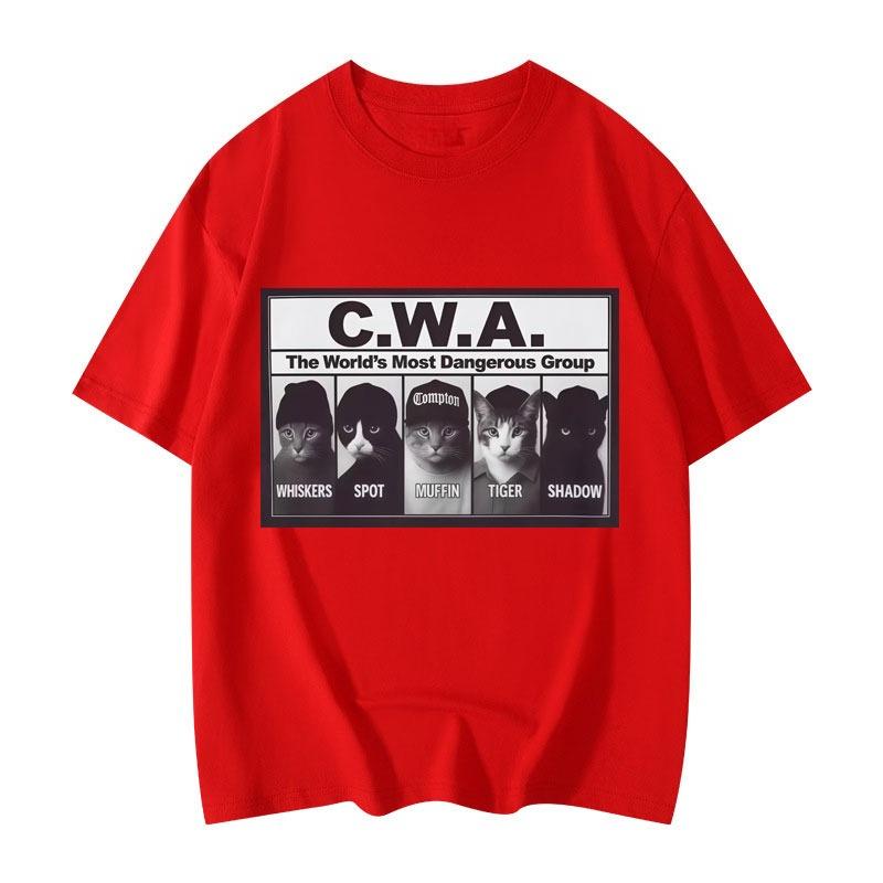 HOT SALE CWA The Worlds Most Dangerous Group Funny Cat Meme Graphic T Shirts Fashion Vintage Short Sleeve Tshirt Cotton Tshirt S