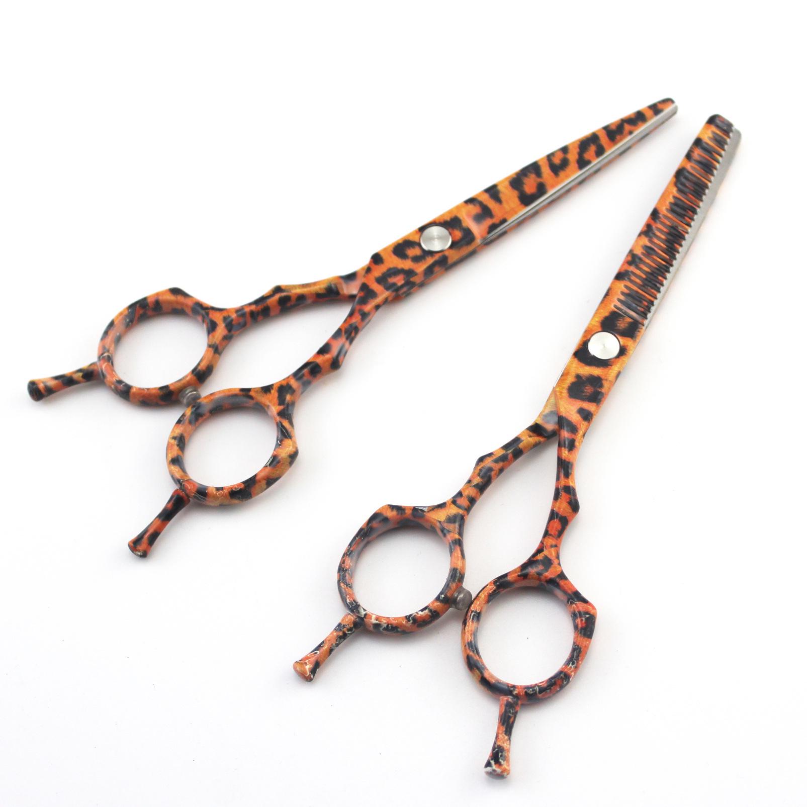 5.5 Leopard Print Hairdressing Scissors & Thinning Shears Set Straight Scissors