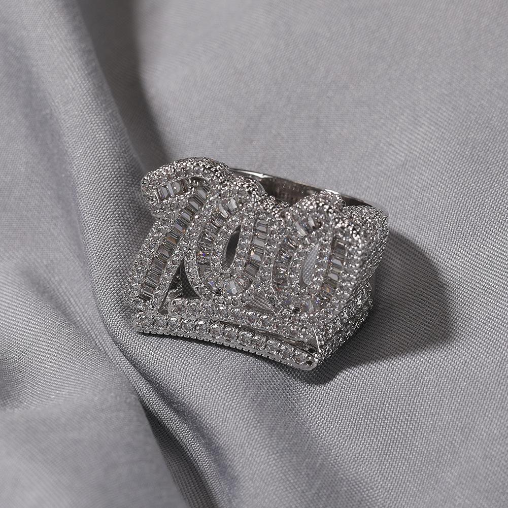 Hip Hop Creative Copper Inlaid Zircon 100 Points Men's Ring Trendy Personalized Fashion Ring