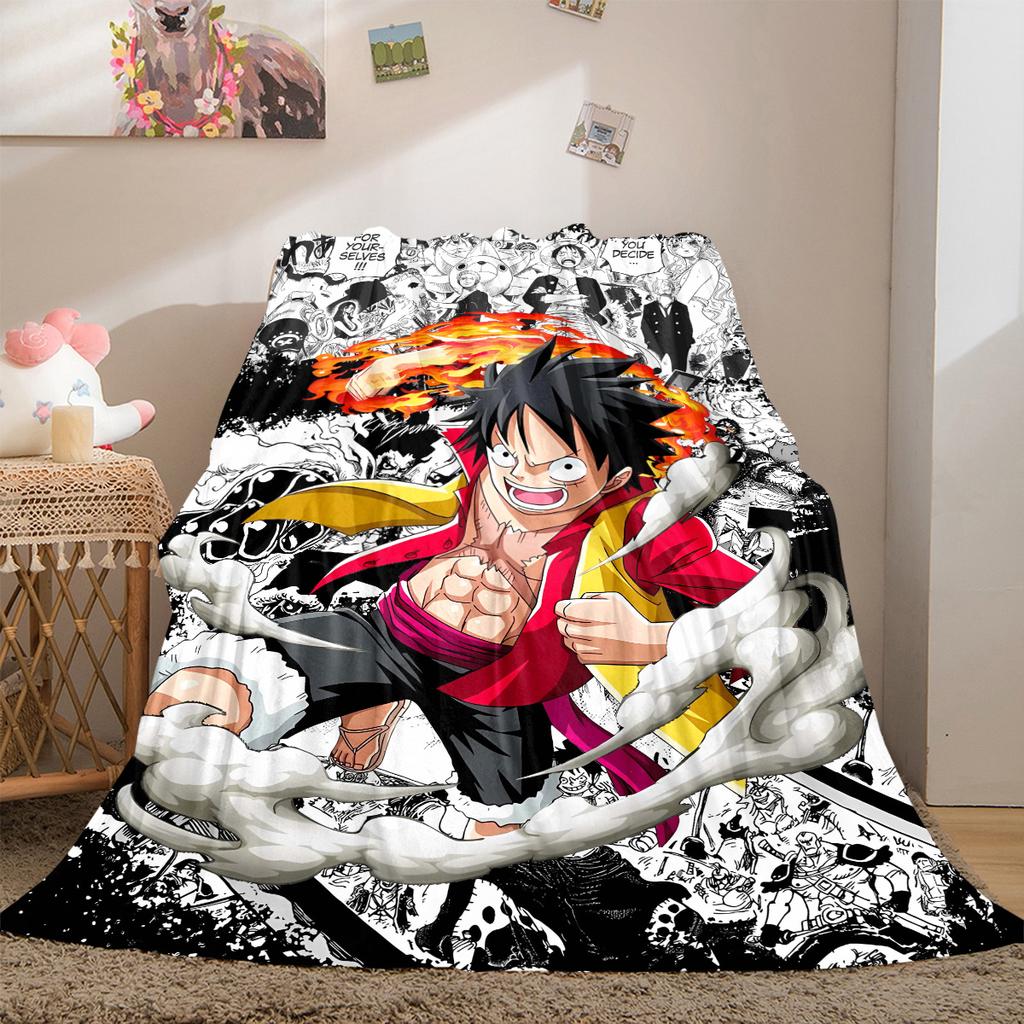 Anime One Piece Flannel Lightweight Blanket Home Decor Sofa Bed Travel Cover Family Gift For All-Season LXR175