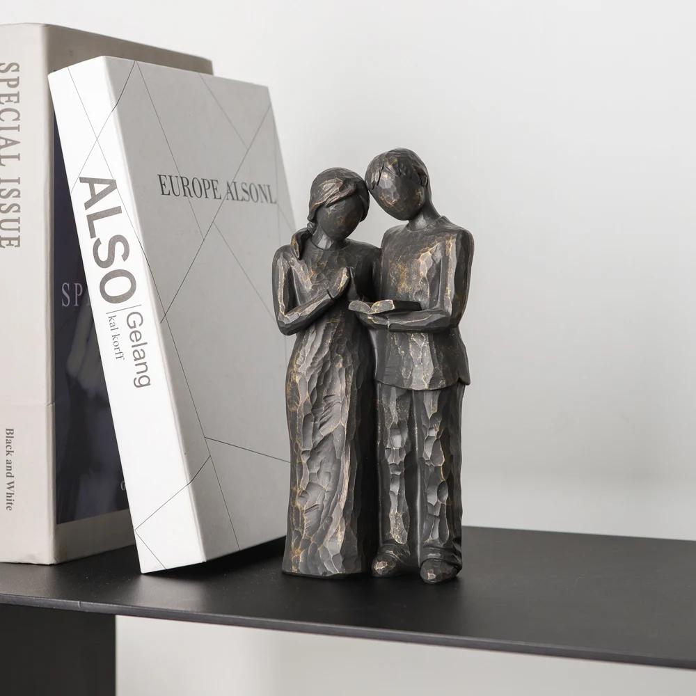 Bronze Tone Resin Family Statues, Heartwarming Home Decor Pieces, Elegant Resin Couple Statues Symbol of Togetherness for Home