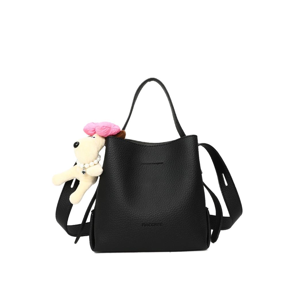 Korean new niche ins style simple lychee pattern texture portable bucket bag versatile casual foreign style messenger bag