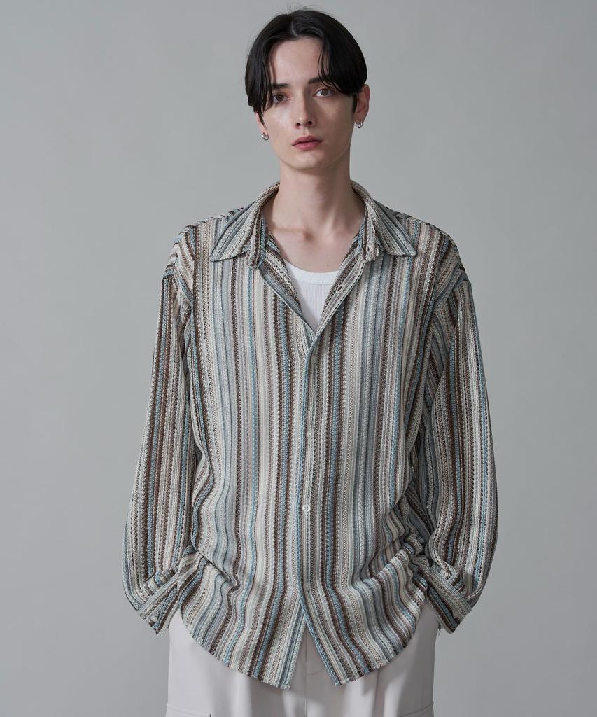 WEGO Striped Mesh Big Long Size Gray Men's Shirt, Sleeve, Summer/Autumn Clothing, Streetwear, Gift, M,