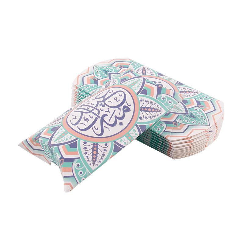 

10 шт. Подарочные коробки Рамадан Мубарак в форме подушки для упаковки конфет и печенья, сувениры, украшения Ид Мубарак 2025, исламская мусульманская вечеринка 14.5x7.5x5cm