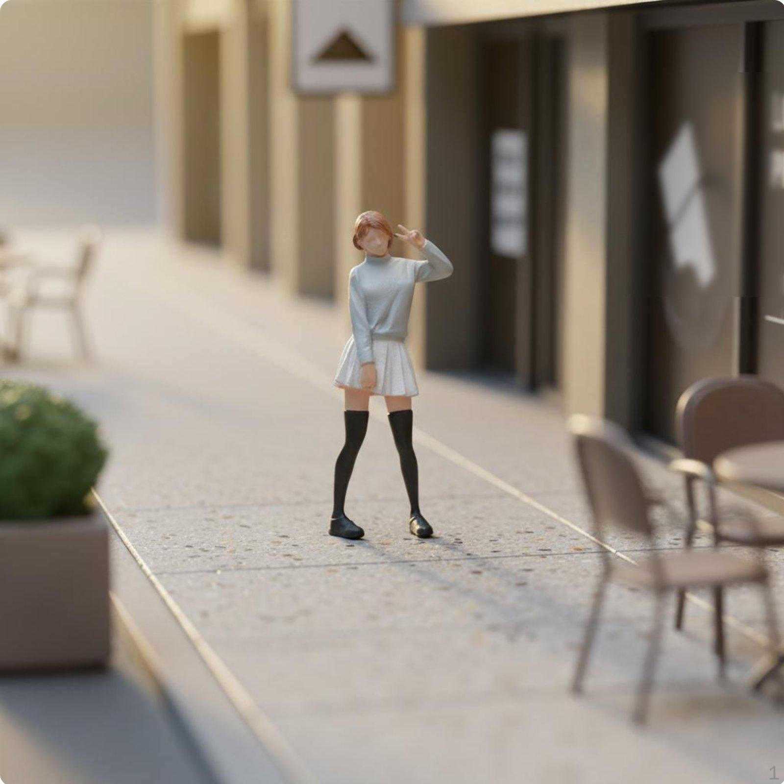 1:64 Scale Female Figure 3D Printed JK Style Mini Figurine High Detail Diorama People Model for