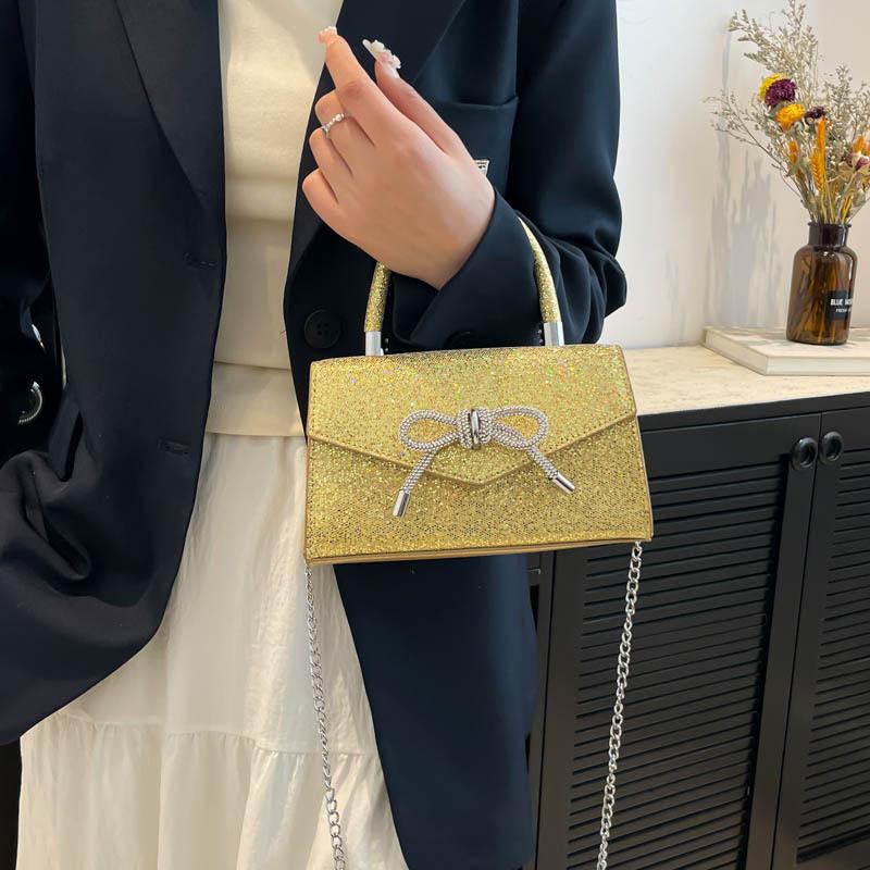 Fashion Sequins Handbag Small Square Bag Female Trend Bowknot Commuter Single Shoulder Crossbody Bag