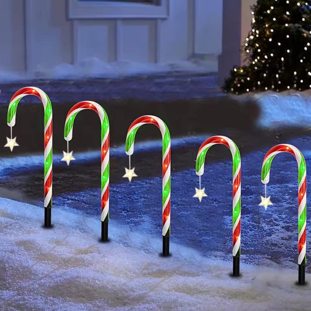 Solar Star Candy Cane Christmas Lights - Outdoor Garden Holiday Decoration