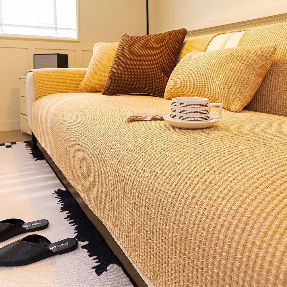 

Simple Imitation Cotton And Linen Sofa Cushion Universal In All Seasons New Linen Sofa Seat Cushion Non-Slip Cover Towel 70*70cm жёлтый