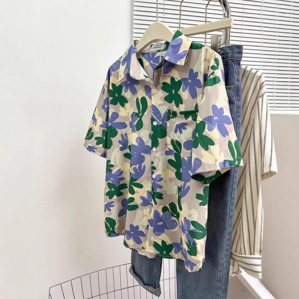 Women Retro Hong Kong Style Floral Print Short Sleeve Shirt Plus Size Hawaiian Vacation Casual Beach Blouse For Summer