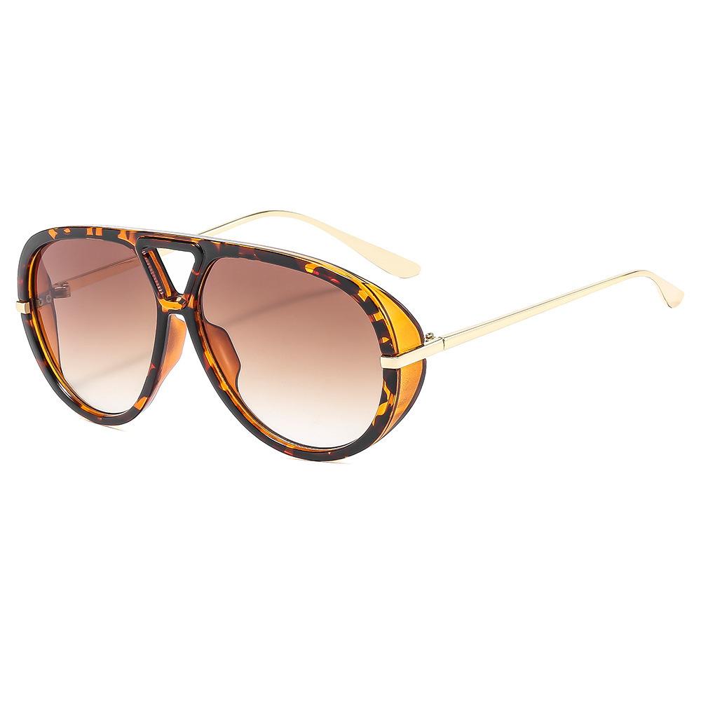 European and American vintage large-frame classic double-beam metal sunglasses, personalized outdoor UV protection trendy men's and women's sunglasses