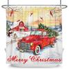 Merry Christmas Shower Curtain Red Truck Farmhouse Red Barn Shower Curtains Red Birds Xmas Tree Snowman Winter Snow Mountain Fabric Shower Curtain