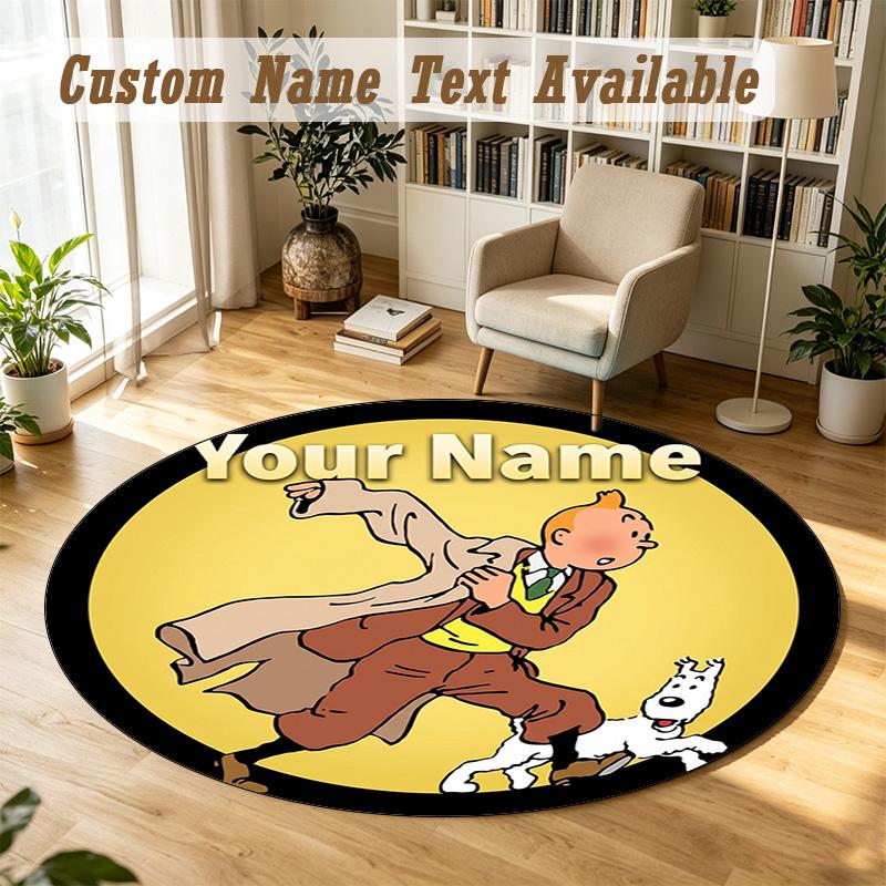 Tintin Personalized Round Rug Support Custom Name, Soft Home Decor Mat