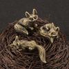 Metal Foxes Sculpture Antique Animal Miniature Statue Desk Ornament for Study Office Home Decoration Cultural Gift