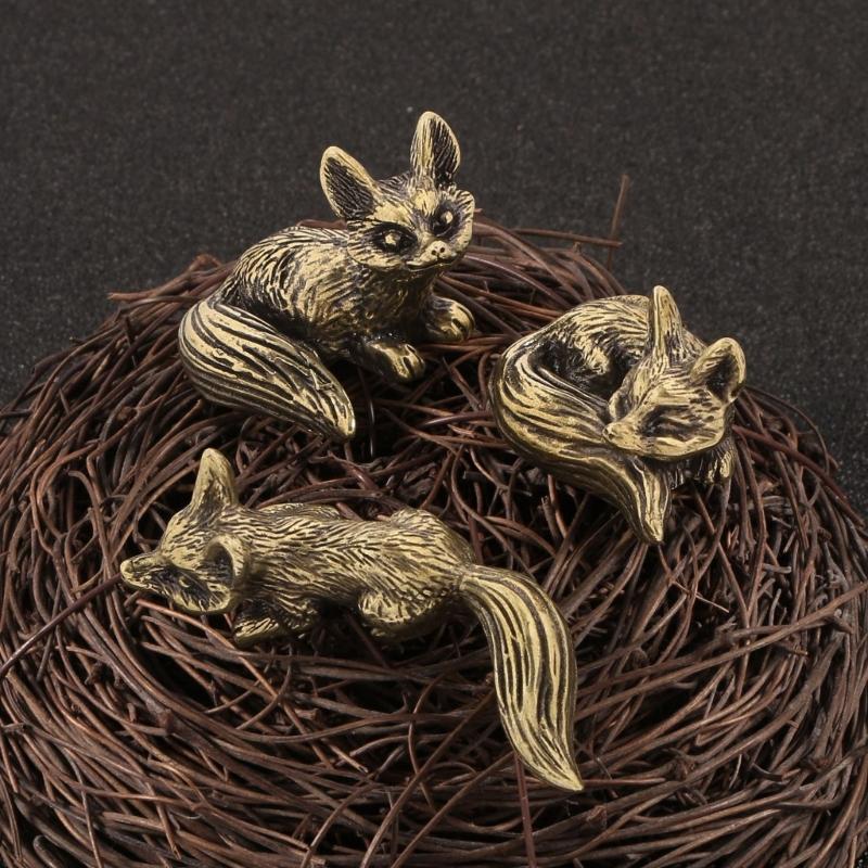 Metal Foxes Sculpture Antique Animal Miniature Statue Desk Ornament for Study Office Home Decoration Cultural Gift