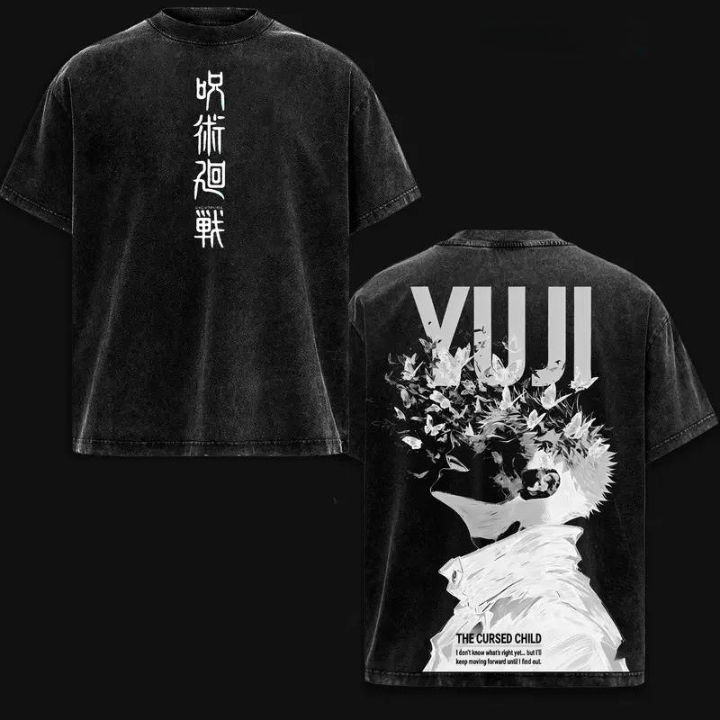 Anime Jujutsu Kaisen Itadori Yuji Graphic T Shirt Men Short Sleeve Clothing Casual Cotton Tshirt Washed T-shirt Harajuku Tops