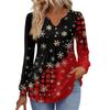 Women's Fashionable Casual V-neck Blouse Button Christmas Printed Long-sleeved Pullover T-shirt Top